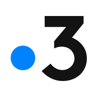 Logo de France 3. Point bleu sur la gauche et le chiffre trois en noir à droite.